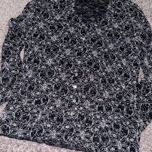 Brittany black gem‎ glitz glam back silver long sleeve mesh collar holiday